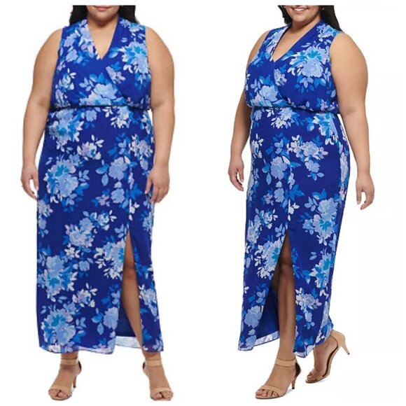 Jessica Howard Dresses & Skirts - Jessica Howard Plus Size Floral-Print Chiffon Maxi Dress 16W in Blue